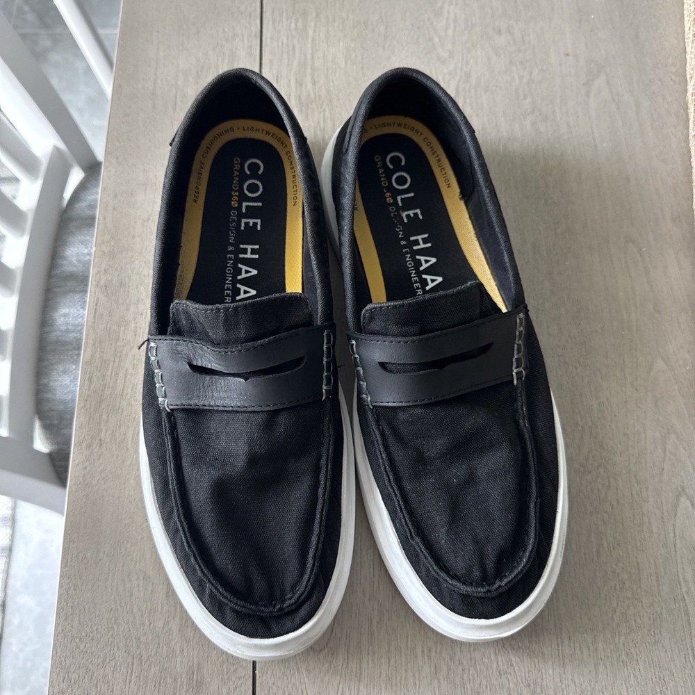 Cole Haan Grand 360 Canvas Penny Loafers Black  Men's Size 10M Slip On Summer